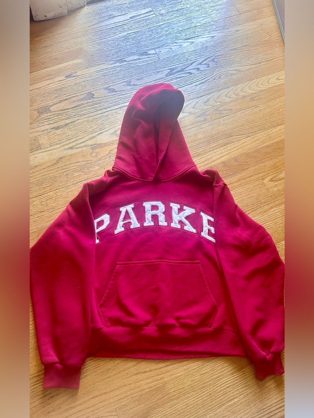 Red Hoodie with 'White PARKE' Lettering